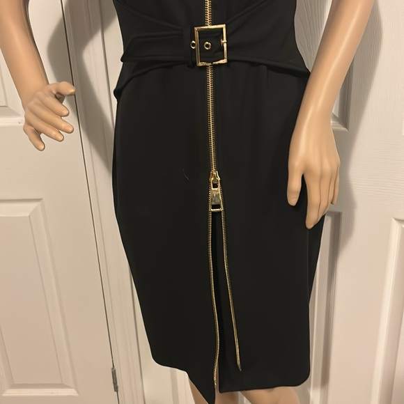 CALVIN KLEIN BLACK WITH GOLD ZIPPER MIDI DRESS SIZE 4 - Picture 5 of 9